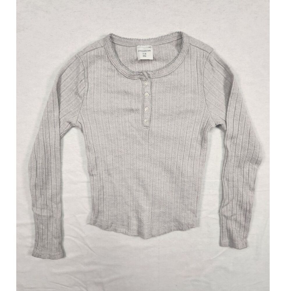 Abercrombie Kids Girls Henley Long Sleeve Gray Knit T-Shirt Button Size 7/8